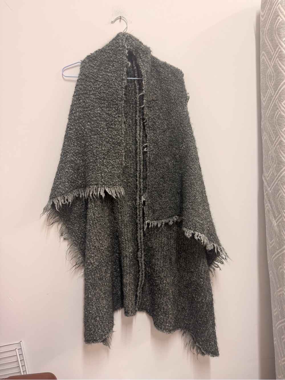 Fringed Open-Front Gray Cape Coat